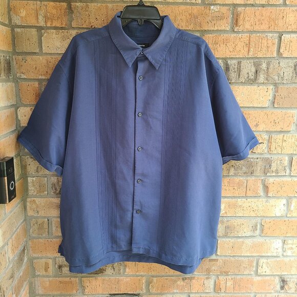 Claiborne Shirt Mens Size 3XLT Blue Short Sleeve Button Up Polyester Blend - Picture 4 of 9